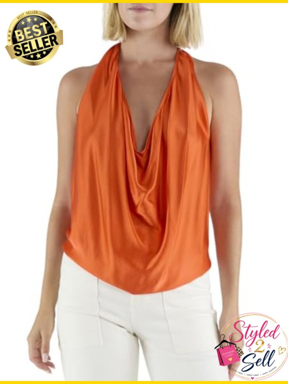 Harriet Silk Halter Top Relaxed Cowl Neck Spring Summer